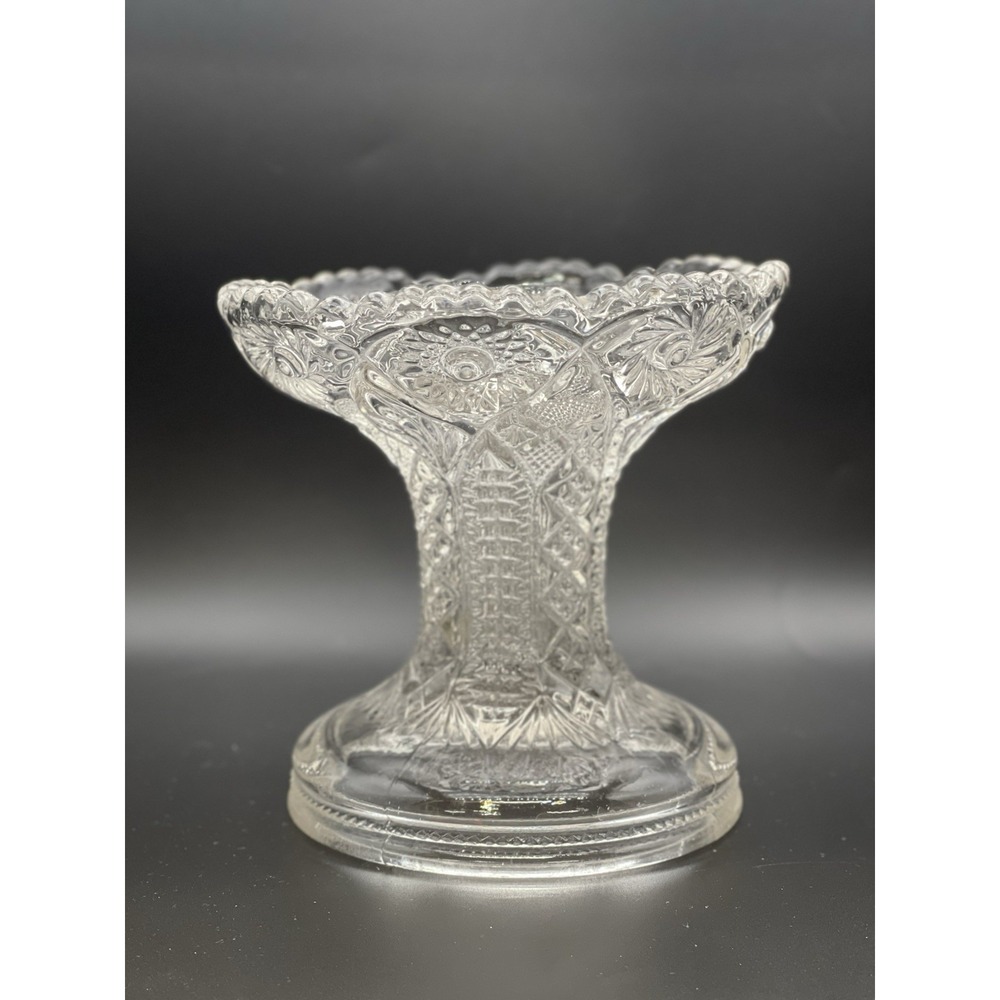 Vintage EAPG Pedestal Bowl Compote‎ Clear Pressed Glass Scalloped Rim 5.5in